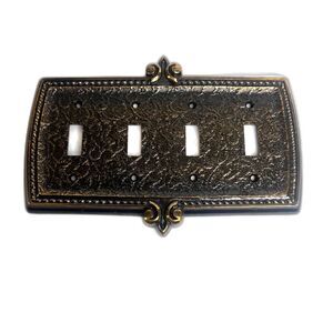 Antique Brass Look Finish Metal Wall Switch Cover Four Toggle Light Switch Plate